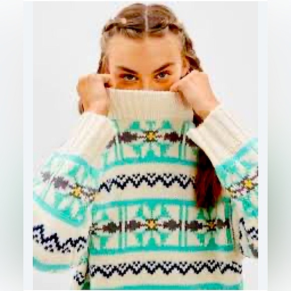 American Eagle cozy chunky oversized Fairisle mock neck 90’s vibes sweater in XS - Picture 2 of 6